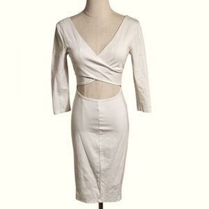 Bebe White Cream Cur Out Stretch Dress 3/4 Sleeve